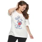 Disney's Mickey Mouse 90th Anniversary Juniors' Plus Size Sketch Tee, Teens, Size: 1xl, White