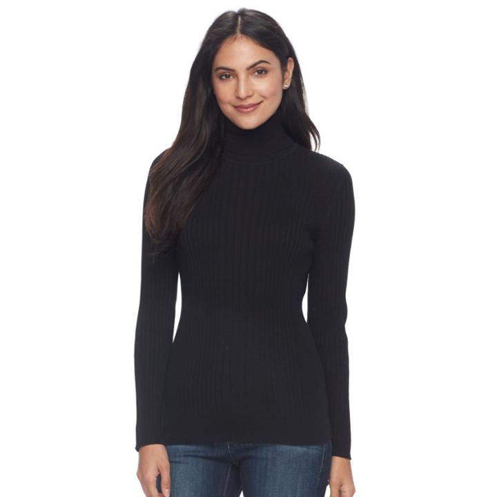 Women's Croft & Barrow&reg; Essential Ribbed Turtleneck Sweater, Size: Medium, Black