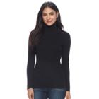 Women's Croft & Barrow&reg; Essential Ribbed Turtleneck Sweater, Size: Medium, Black