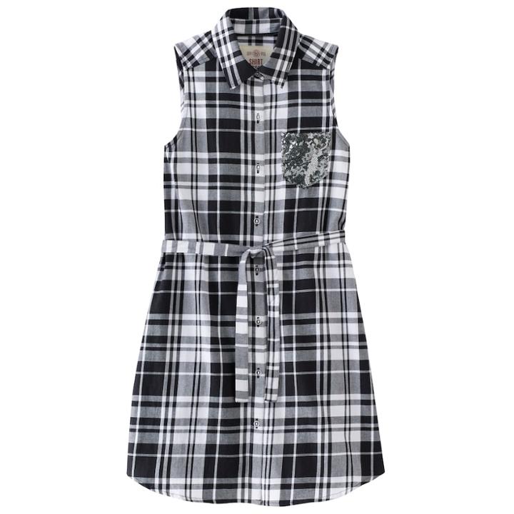 Girls 7-16 & Plus Size So&reg; Plaid Sleeveless Shirt Dress, Size: 20 1/2, Black
