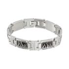 Stainless Steel Flame Rectangle Link Bracelet - Men, Size: 8.5, Grey