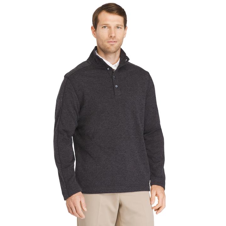 Men's Van Heusen Classic-fit Button Mockneck Fleece Sweater, Size: Large, Black