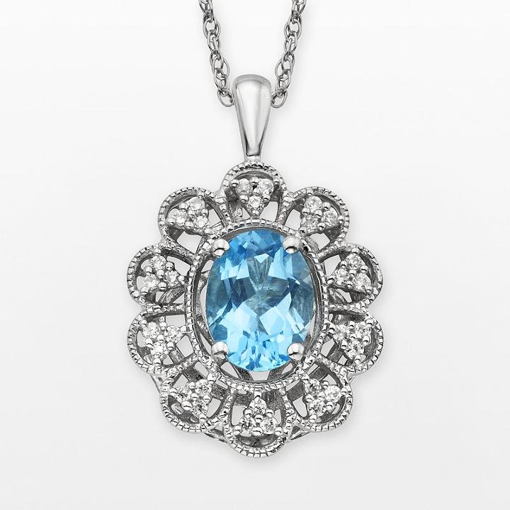 Simply Vera Vera Wang Sterling Silver Blue Topaz And 1/4-ct. T.w. Diamond Pendant, Women's, Size: 18