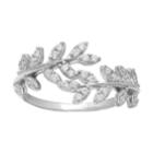Primrose Sterling Silver Cubic Zirconia Leaf Bypass Ring, Women's, Size: 7, White