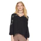 Women's Rock & Republic&reg; Embellished Peasant Top, Size: Large, Black