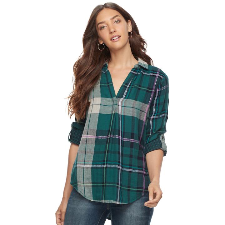 Women's Sonoma Goods For Life&trade; Print Popover Shirt, Size: Medium, Dark Blue