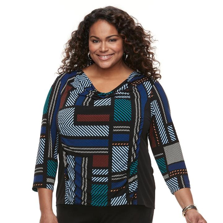 Plus Size Dana Buchman Print Cowlneck Top, Women's, Size: 1xl, Med Blue