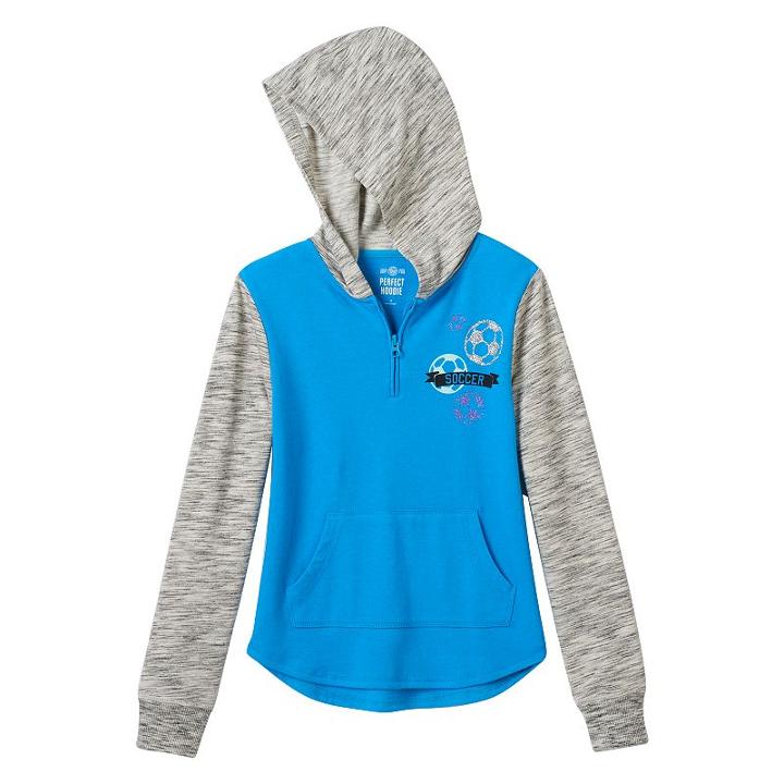 Girls Plus Size So&reg; 1/4 Zip Graphic Fleece Hoodie, Girl's, Size: 20 1/2, Turquoise/blue (turq/aqua)