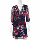 Juniors' Iz Byer Lace-up Shirtdress, Teens, Size: Small, Navy Wine Floral