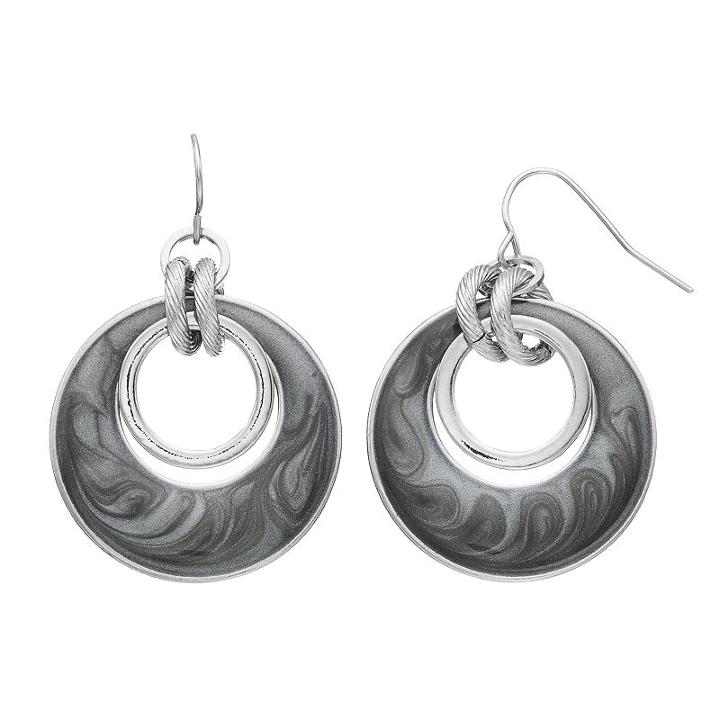 Gray Swirl Circle Link Drop Earrings, Women's, Med Grey