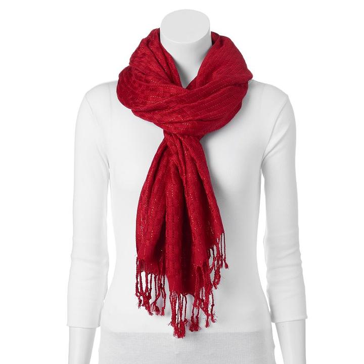 Apt. 9&reg; Basketweave Fringed Scarf, Women's, Dark Red