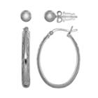 Pure 925 Sterling Silver Ball Stud & Textured Oval Hoop Earring Set, Women's, Grey