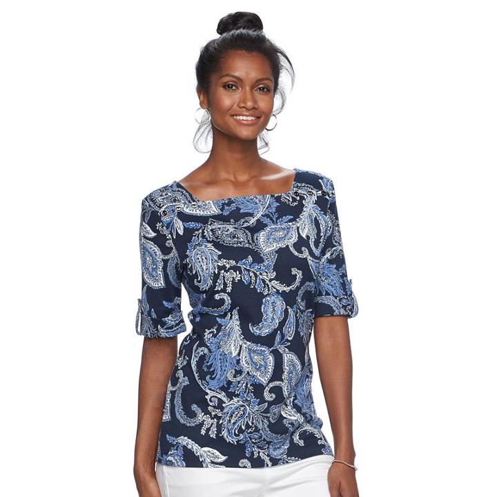 Women's Croft & Barrow&reg; Rolled Button-tab Top, Size: Xl, Dark Blue