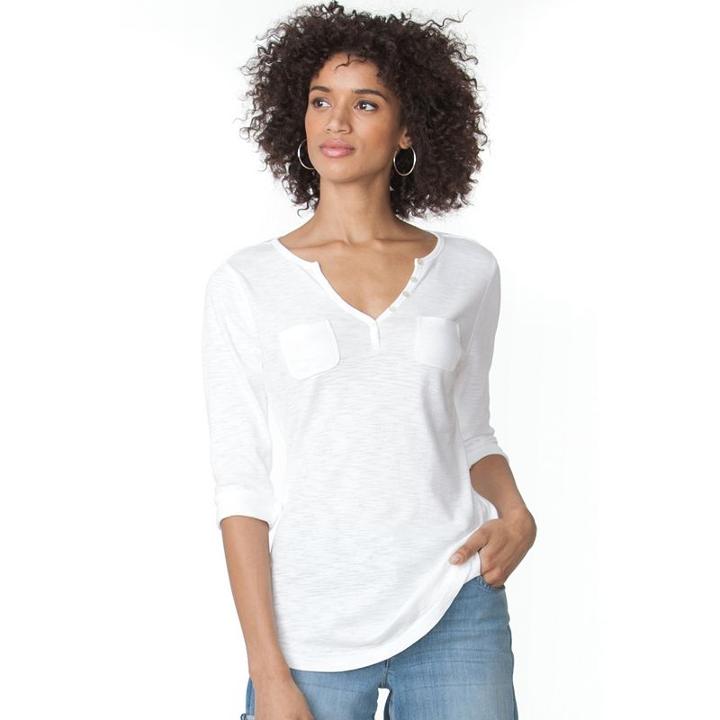 Women's Chaps Slubbed Henley, Size: Small, White