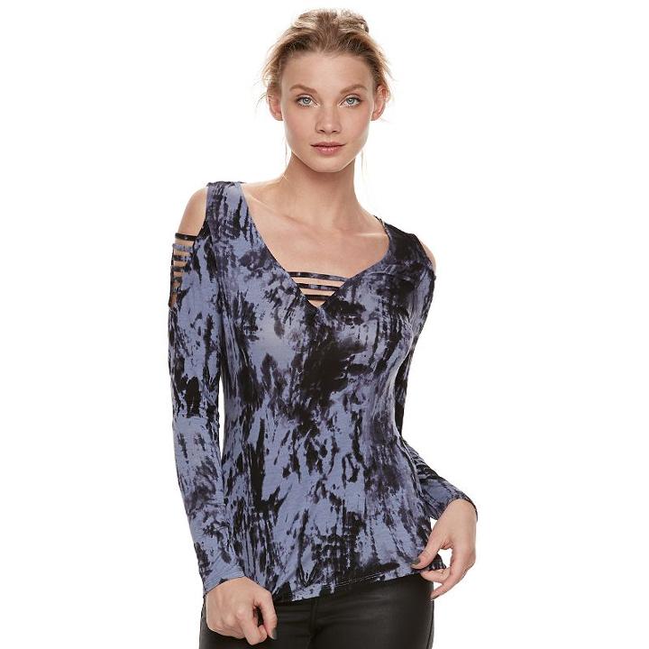 Women's Rock & Republic&reg; Strappy Cold-shoulder Tee, Size: Xs, Light Blue