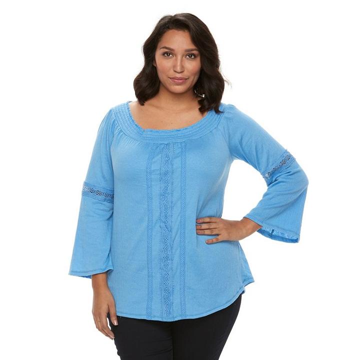 Plus Size French Laundry Smocked-neck Top, Women's, Size: 2xl, Brt Blue