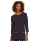 Women's Croft & Barrow&reg; Zippered Crewneck Top, Size: Large, Drk Purple