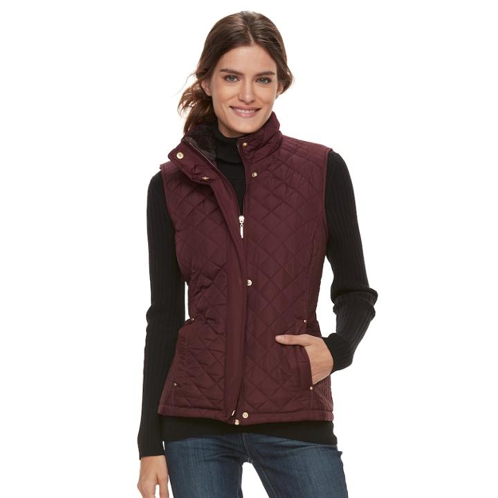 Women's Weathercast Faux-fur Lined Quilted Vest, Size: Xl, Red