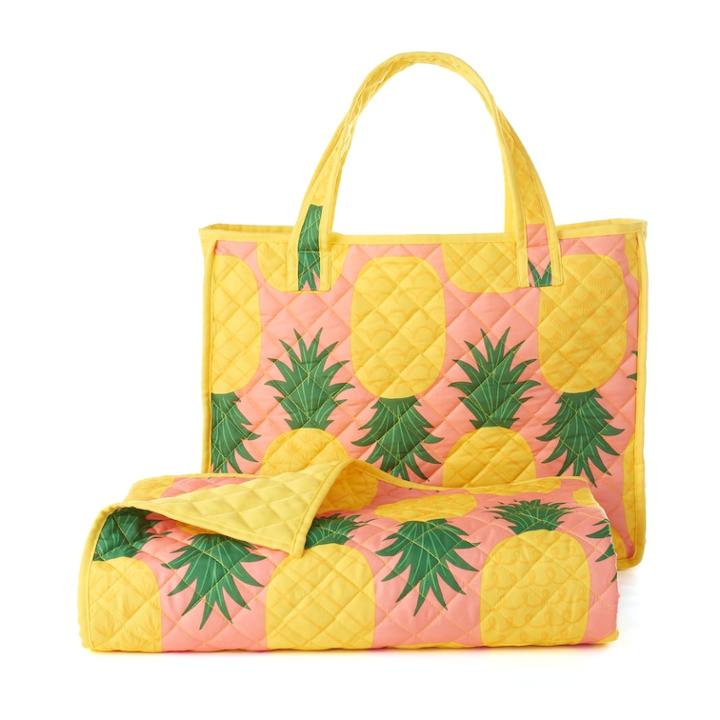 Celebrate Summer Together Pineapple Quilted Beach Blanket & Tote, Adult Unisex, Size: 60x70, Multicolor
