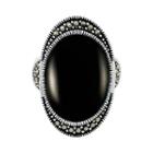 Le Vieux Silver-plated Onyx & Marcasite Oval Ring, Women's, Size: 7, Black