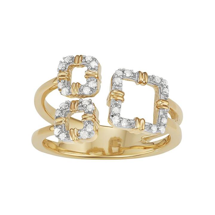 Sterling Silver 1/6 Carat T.w. Diamond Square Ring, Women's, Size: 7, White