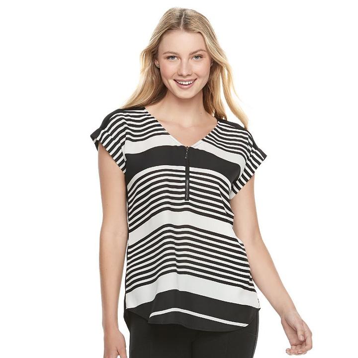 My Michelle, Juniors' Woven Zipper V-neck Tee, Girl's, Size: Large, Red Overfl