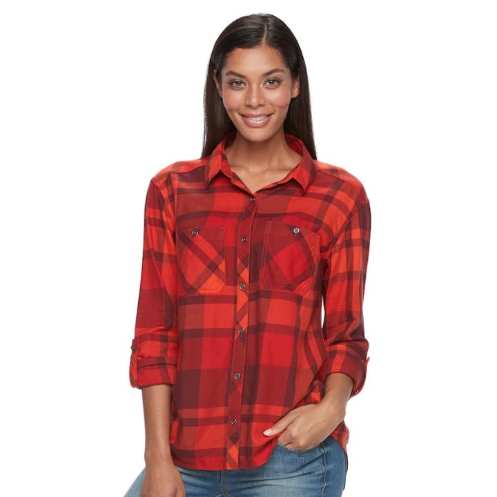 Women's Columbia Wildscape Flannel Plaid Roll-tab Shirt, Size: Large, Pink Other