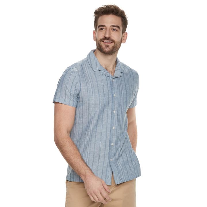 Men's Marc Anthony Slim-fit Resort Stretch Linen-blend Button-down Shirt, Size: Xxl, Med Blue