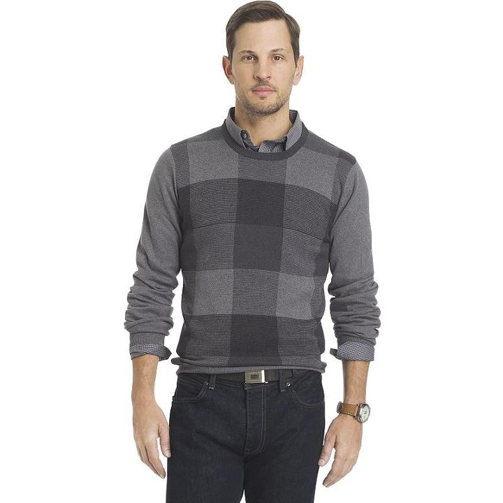 Big & Tall Van Heusen Classic-fit Fine Gauge Plaid Crewneck Sweater, Men's, Size: 4xb, Grey Other