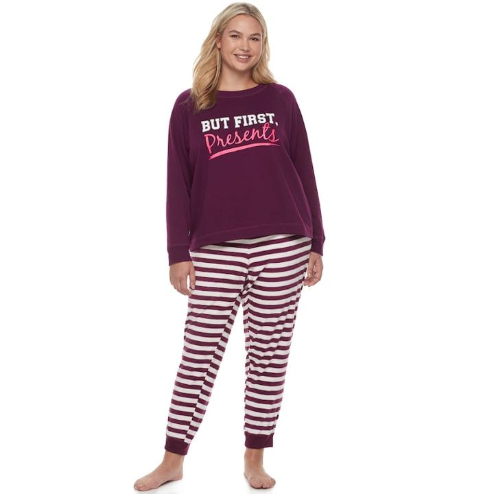 Plus Size Juniors' Plus So&reg; Microfleece Raglan Jogger Set, Teens, Size: 2xl, Drk Purple