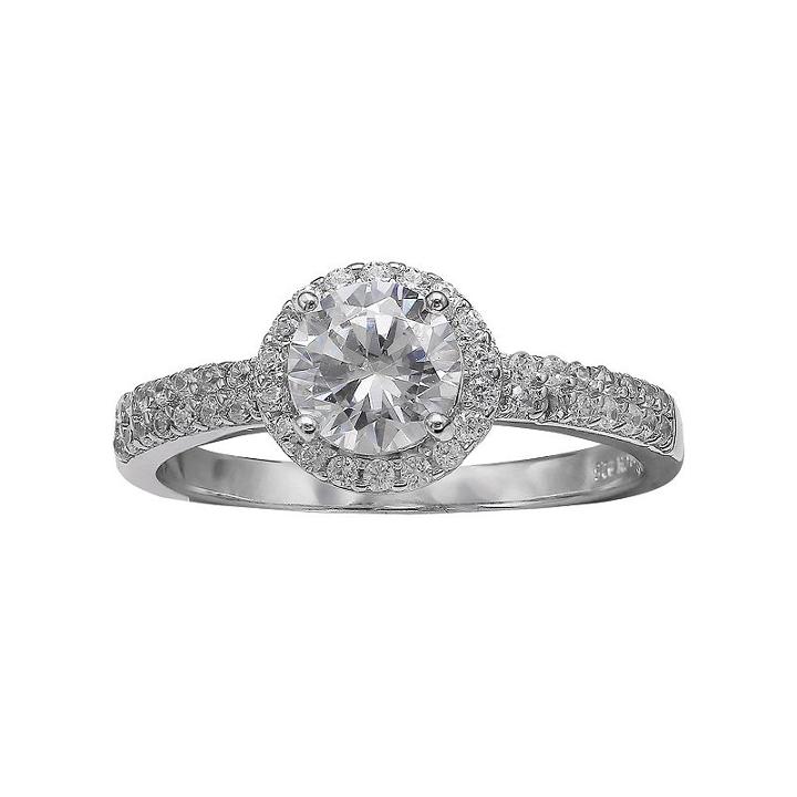 Primrose Sterling Silver Cubic Zirconia Halo Ring, Women's, Size: 6, Grey