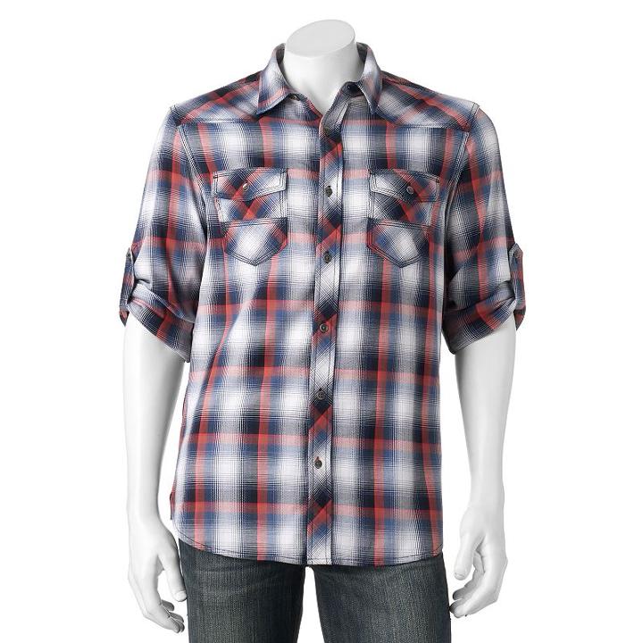 Big & Tall Rock & Republic Classic-fit Plaid Stretch Roll-tab Button-down Shirt, Men's, Size: Xxl Tall, Blue