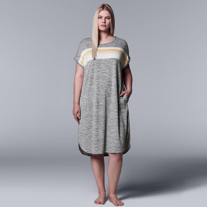 Plus Size Simply Vera Vera Wang Striped Panel Sleepshirt, Women's, Size: 2xl, Med Grey