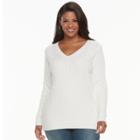 Plus Size Croft & Barrow&reg; Cable-knit V-neck Sweater, Women's, Size: 2xl, White