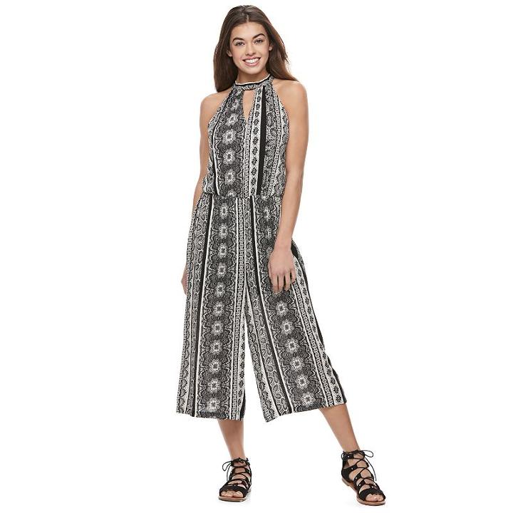 Juniors' Lily Rose Print Gaucho Jumpsuit, Girl's, Size: Small, Brown Oth