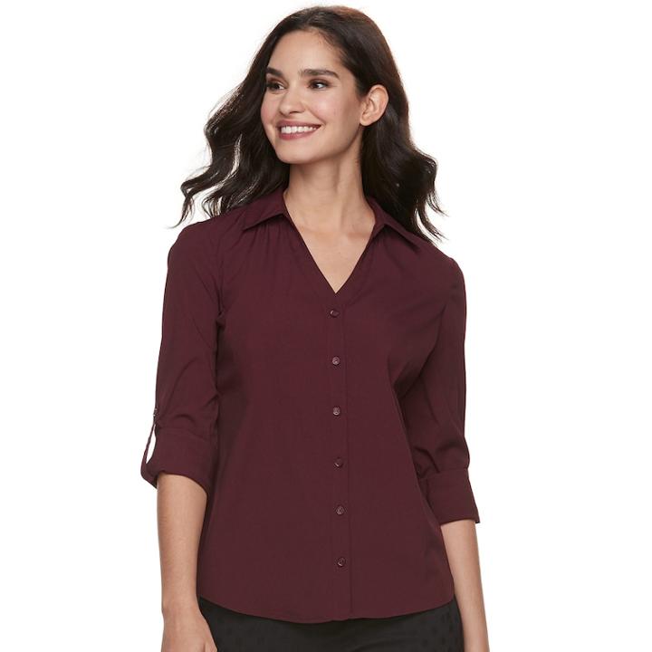 Women's Elle&trade; Solid Roll-tab Shirt, Size: Medium, Med Purple