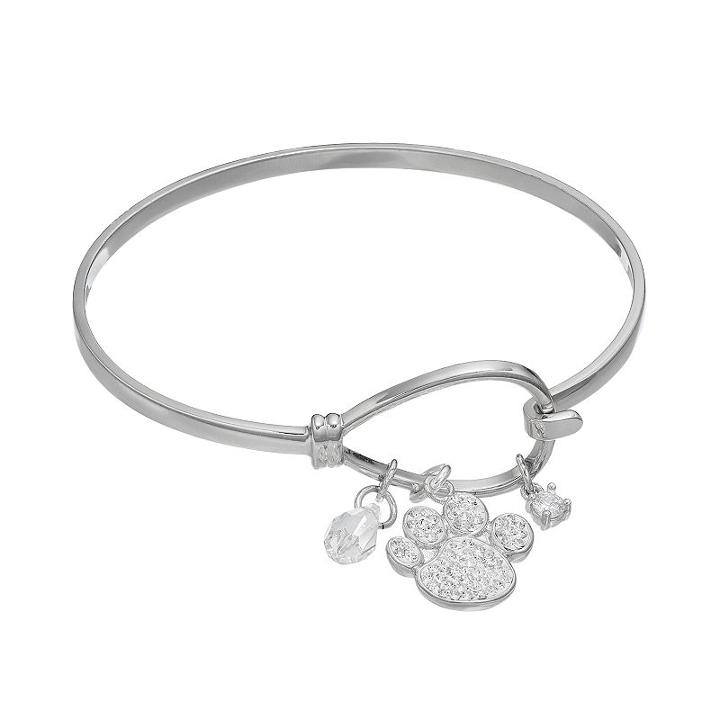 Cubic Zirconia Paw Print Charm Bracelet, Women's, White