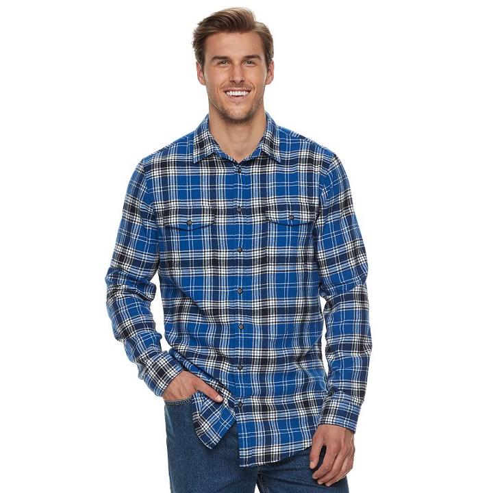 Big & Tall Sonoma Goods For Life&trade; Supersoft Stretch Flannel Shirt, Men's, Size: M Tall, Med Blue