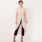 Women's Lc Lauren Conrad Long Ruffle Tunic, Size: Xxl, Beig/green (beig/khaki)