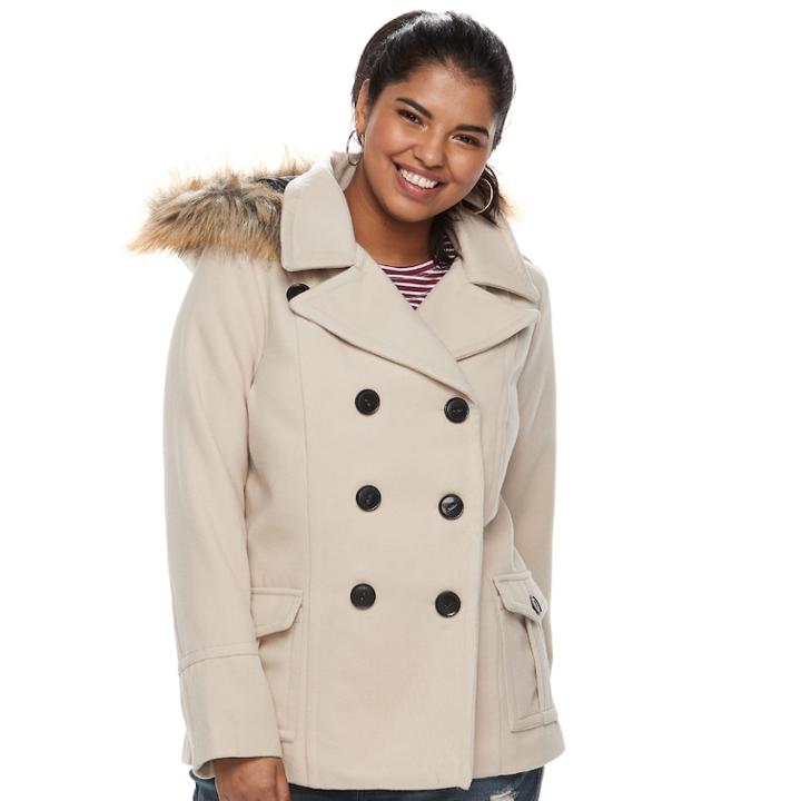Juniors' Plus Size Urban Republic Wool Double-breasted Peacoat, Teens, Size: 2xl, Green
