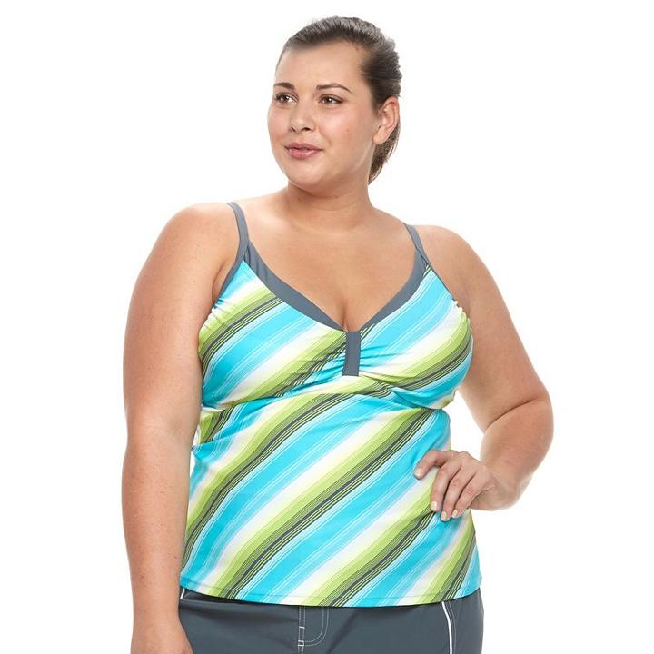 Plus Size Free Country Striped Underwire Tankini Top, Women's, Size: 3xl, Blue Other