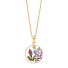 24k Gold Over Silver Pressed Flower Circle Pendant Necklace, Women's, Size: 18, Multicolor