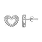 Silver Tone Cubic Zirconia Heart Stud Earrings, Women's, Grey