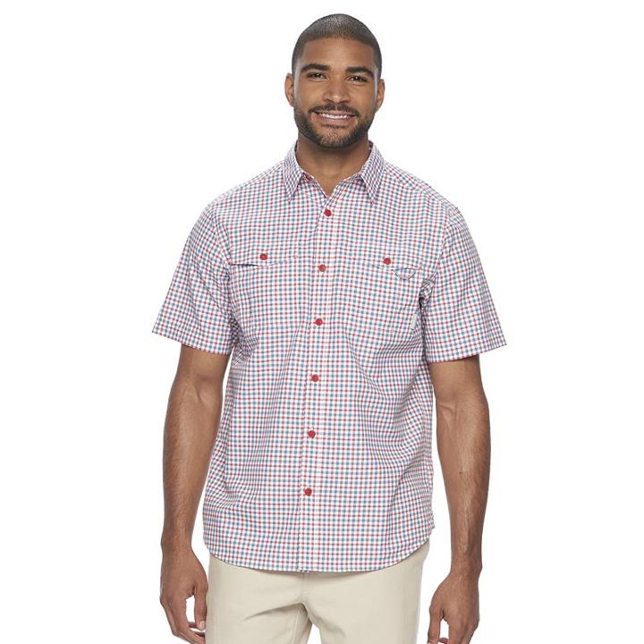 Men's Columbia Omni-shade Glen Meadows Gingham Button-down Shirt, Size: Large, Light Pink