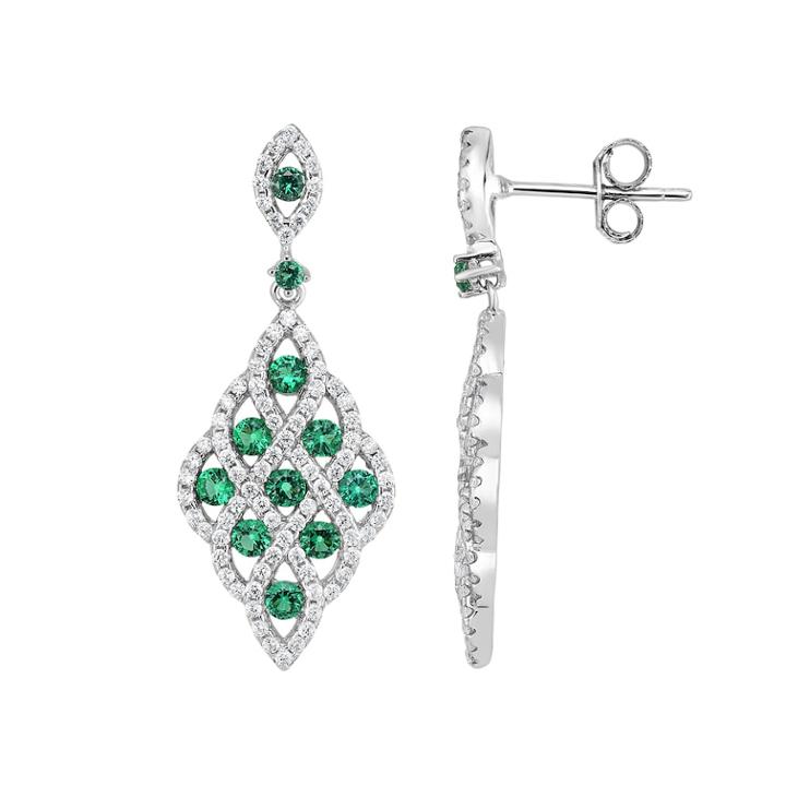 Lab-created Green Spinel & Cubic Zirconia Sterling Silver Openwork Kite Drop Earrings, Women's