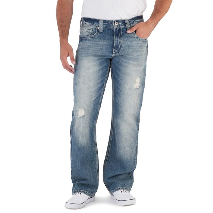 Men's Axe & Crown Distressed Slim Bootcut Jeans, Size: 30x30, Dark Blue