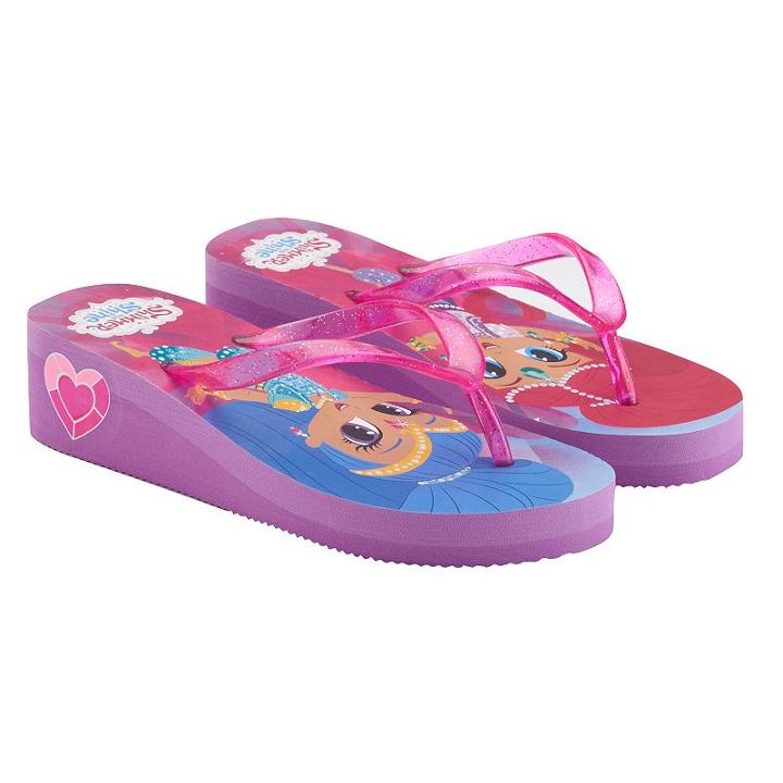 Girls 4-16 Shimmer & Shine Wedge Flip Flops, Girl's, Size: L(2/3), Med Pink