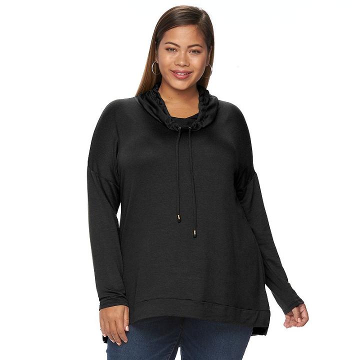 Plus Size Loramendi High-low Draped Cowlneck Top, Women's, Size: 1xl, Black