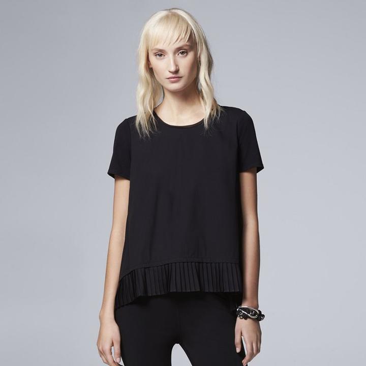 Women's Simply Vera Vera Wang Mixed-media Pleated Top, Size: Large, Black