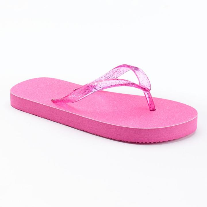 Girls 4-16 So&reg; Sparkle Glitter Flip Flops, Girl's, Size: L(1/2), Brt Pink